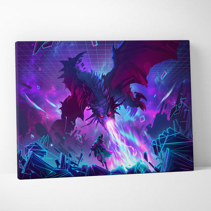 Neon Dragon Vaporwave Canvas - Dragon Neon Purple Pink Living Room Vaporwave Moody Surreal Neon Decor Canvas Print