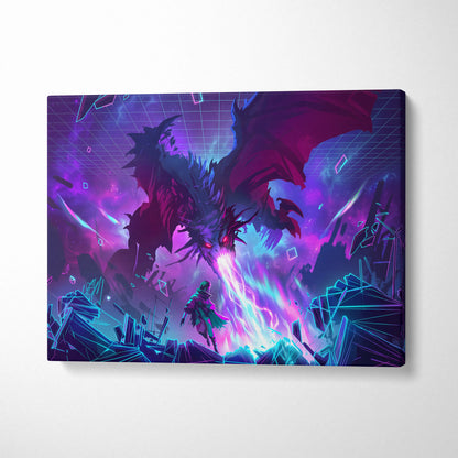 Neon Dragon Vaporwave Canvas - Dragon Neon Purple Pink Living Room Vaporwave Moody Surreal Neon Decor Canvas Print