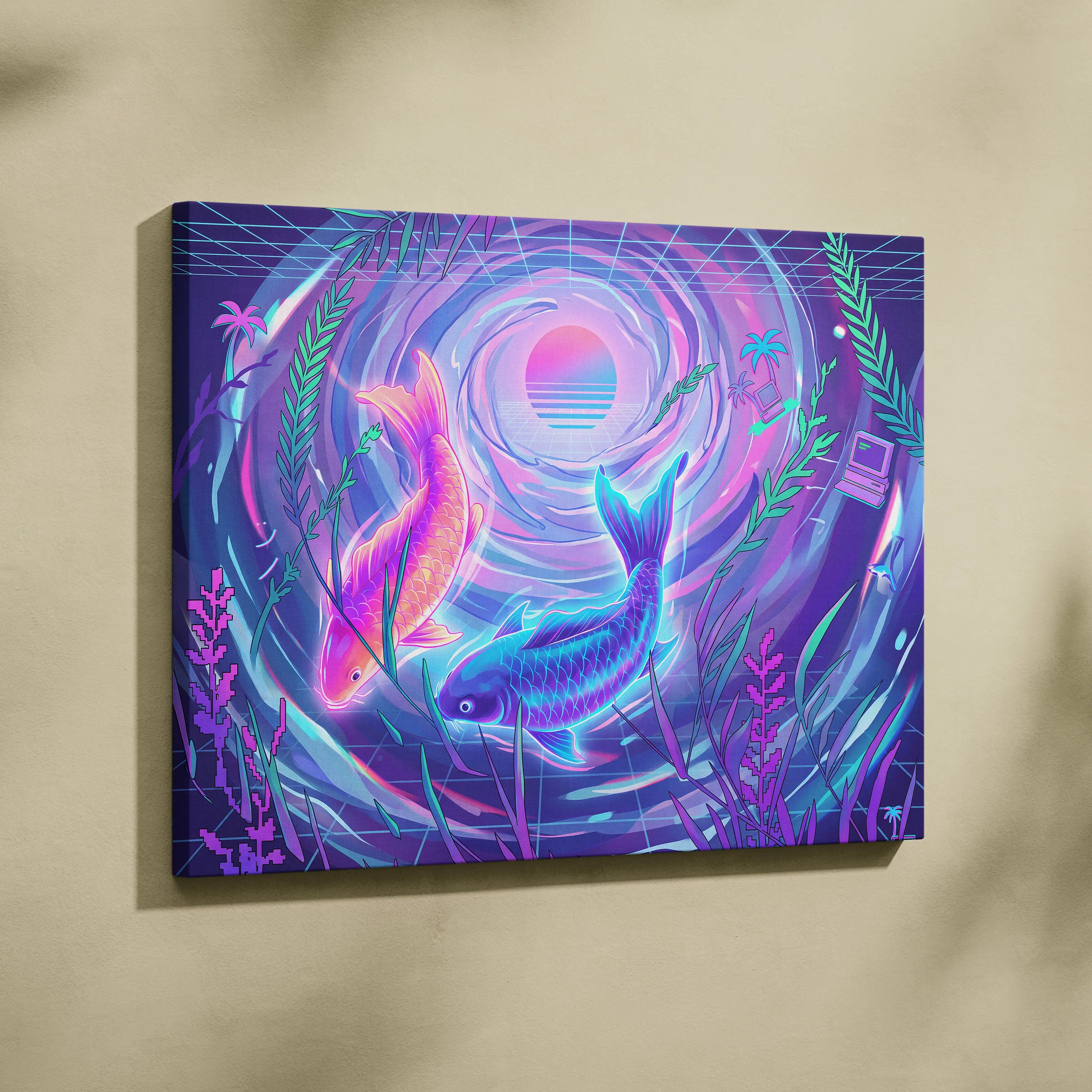 Neon Sakura Vaporwave Canvas - Japan Inspired Vaporwave Neon Pastels Living Room Dreamy Retro Mood Vaporwave Canvas