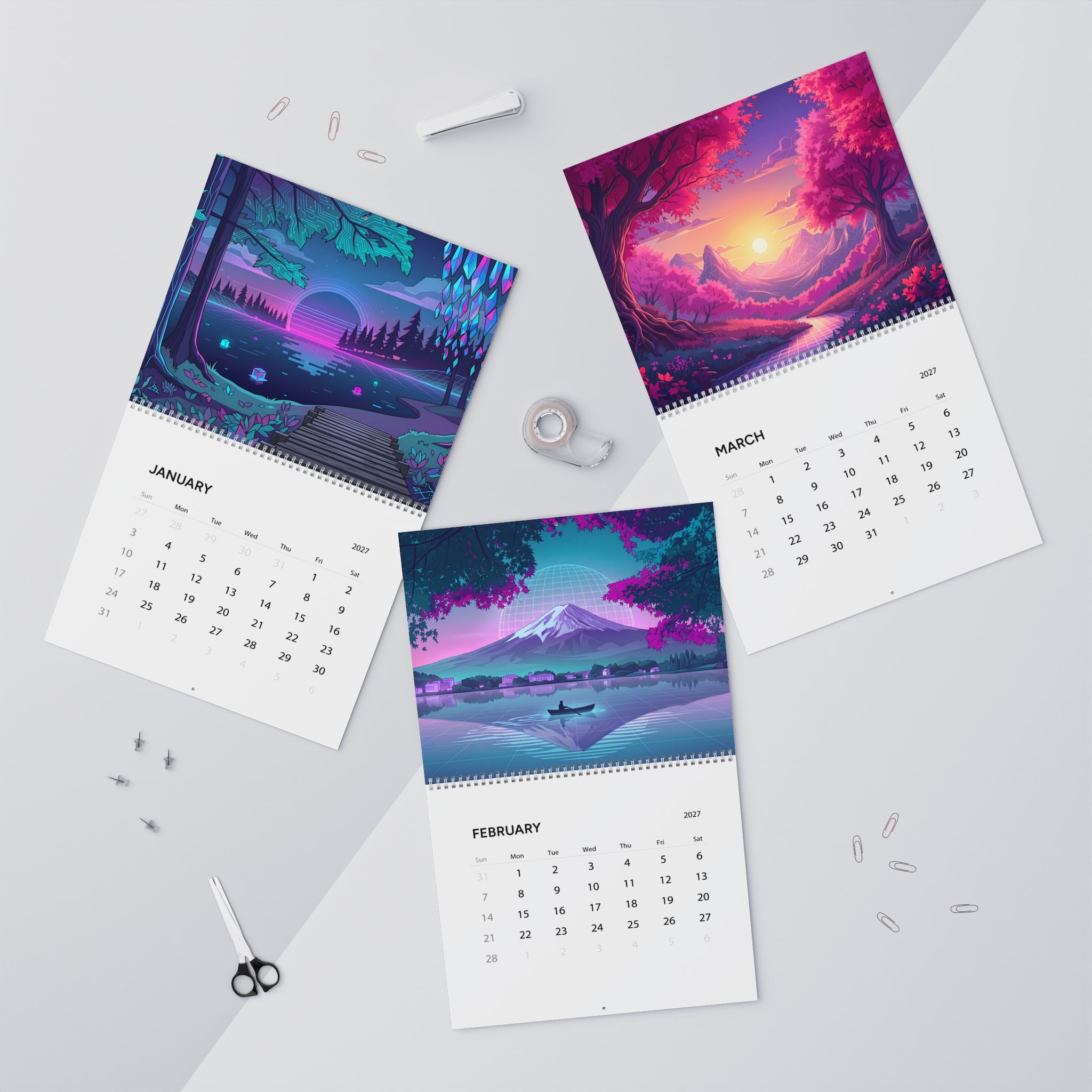 2027 Vaporwave Artwork Wall Calendar – Neon Dreamscape & Retro Digital Art