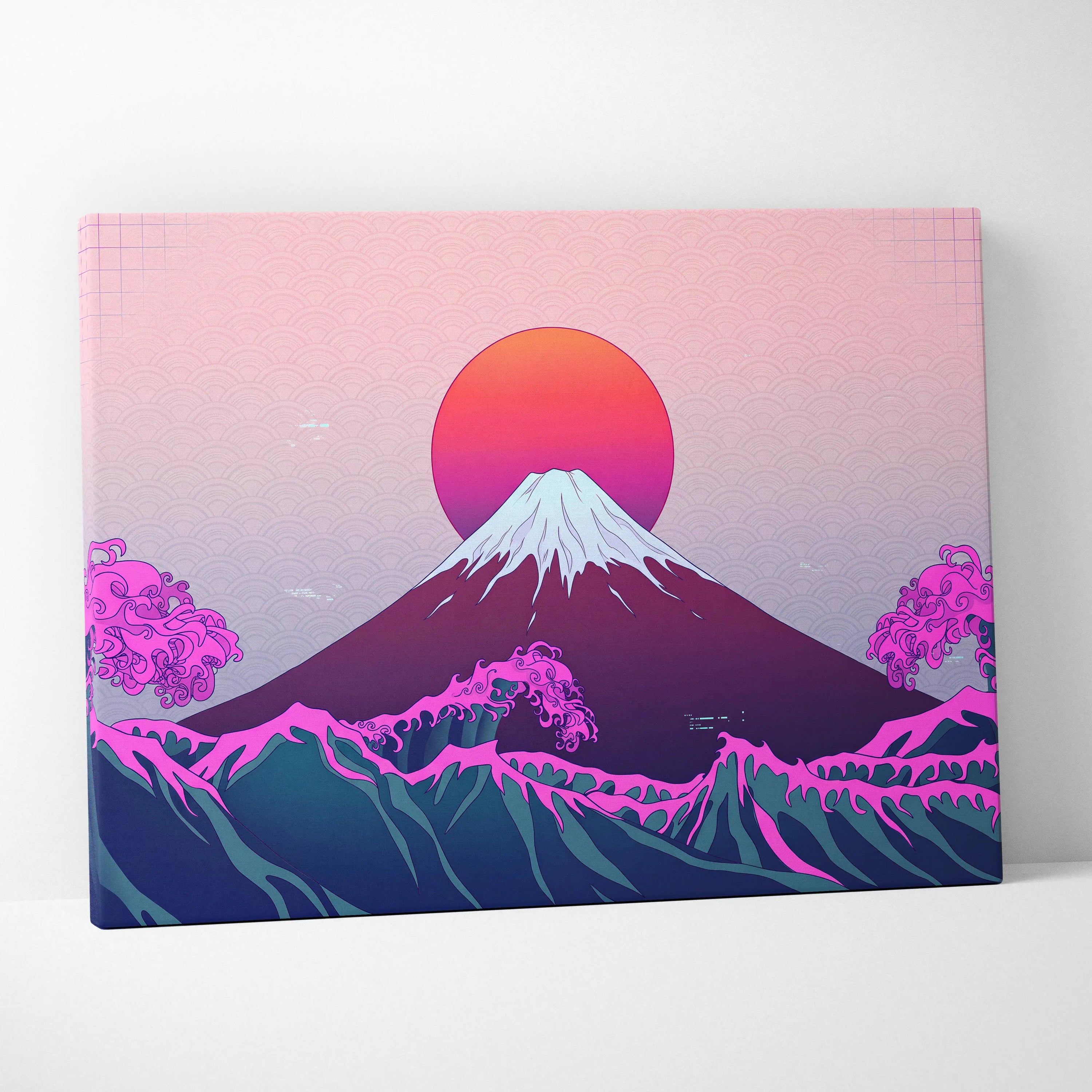 Pastel Neon Fuji Vaporwave - Mount Fuji Pastel Neon Living Room Vaporwave Dreamy Mood Japanese Aesthetic Canvas Print