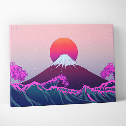 Pastel Neon Fuji Vaporwave - Mount Fuji Pastel Neon Living Room Vaporwave Dreamy Mood Japanese Aesthetic Canvas Print
