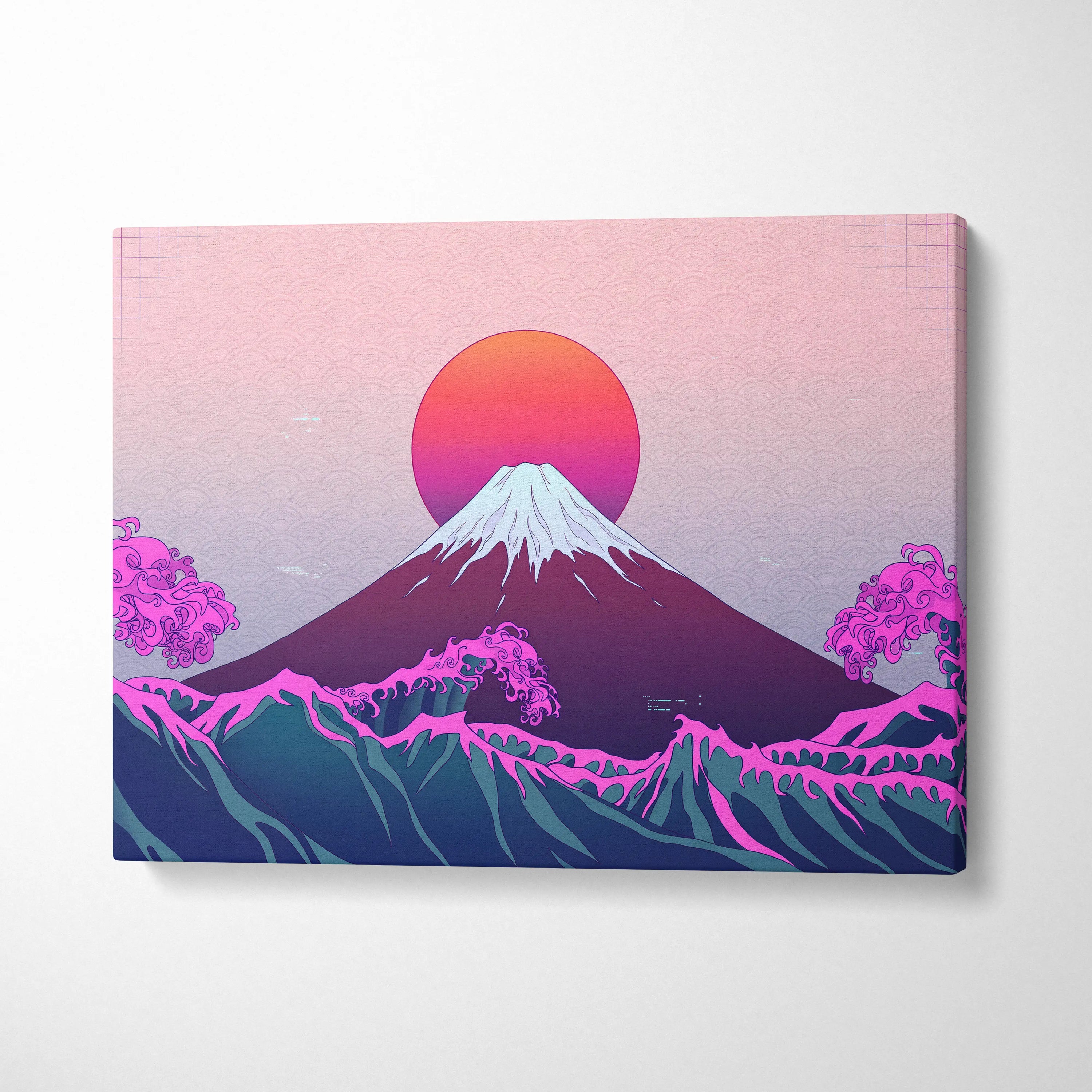 Pastel Neon Fuji Vaporwave - Mount Fuji Pastel Neon Living Room Vaporwave Dreamy Mood Japanese Aesthetic Canvas Print