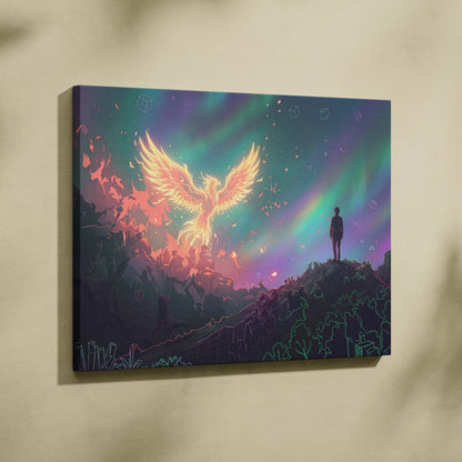 Vaporwave Phoenix Neon Canvas - Phoenix Neon Pink Purple Room Vaporwave Dreamy Neon Retro Synthwave Wall Art Canvas