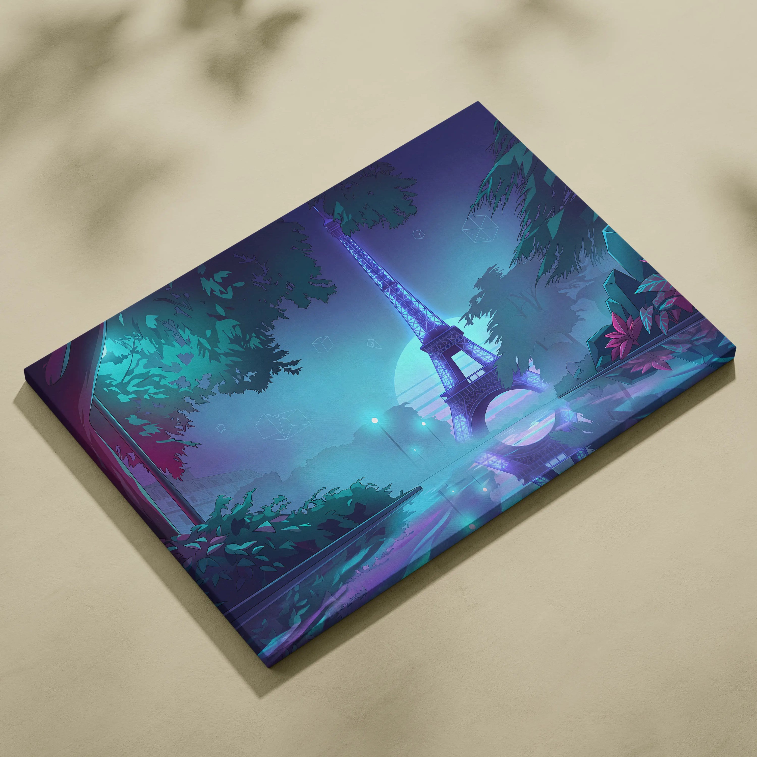 Neon Paris Vaporwave Canvas - Eiffel Tower Purple Teal Living Room Vaporwave Dreamy Retro Futurism Neon City Art Canvas