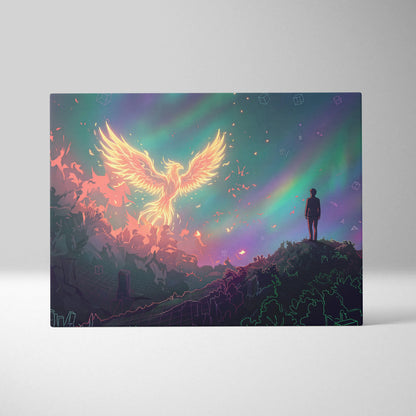 Vaporwave Phoenix Neon Canvas - Phoenix Neon Pink Purple Room Vaporwave Dreamy Neon Retro Synthwave Wall Art Canvas