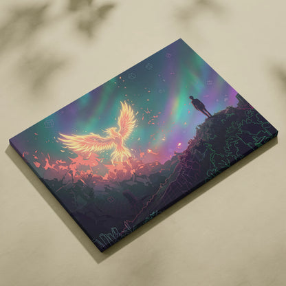 Vaporwave Phoenix Neon Canvas - Phoenix Neon Pink Purple Room Vaporwave Dreamy Neon Retro Synthwave Wall Art Canvas