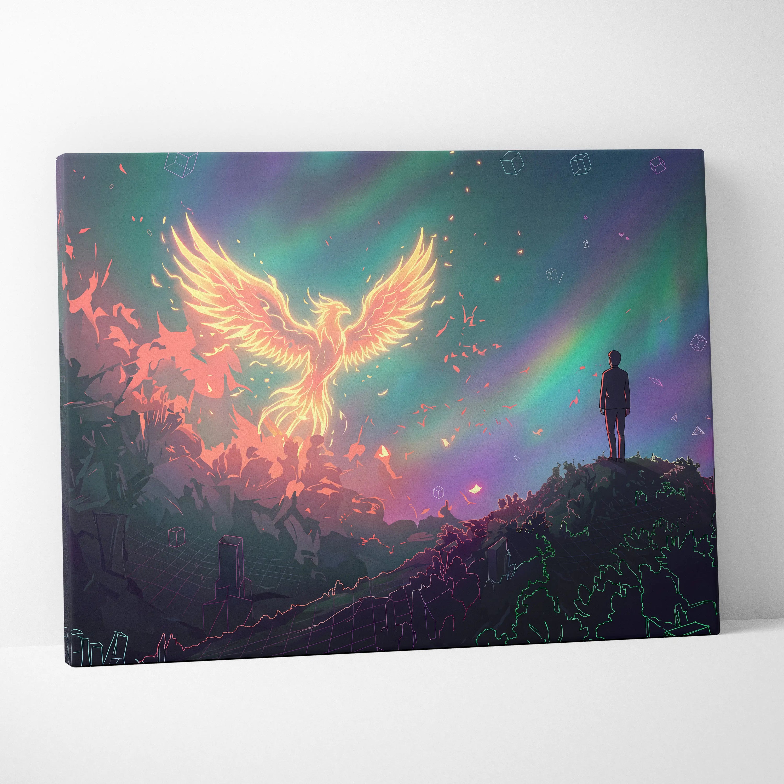 Vaporwave Phoenix Neon Canvas - Phoenix Neon Pink Purple Room Vaporwave Dreamy Neon Retro Synthwave Wall Art Canvas