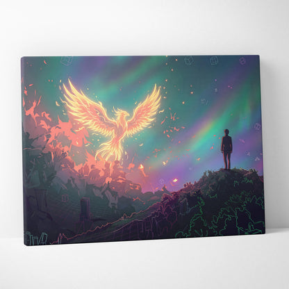 Vaporwave Phoenix Neon Canvas - Phoenix Neon Pink Purple Room Vaporwave Dreamy Neon Retro Synthwave Wall Art Canvas