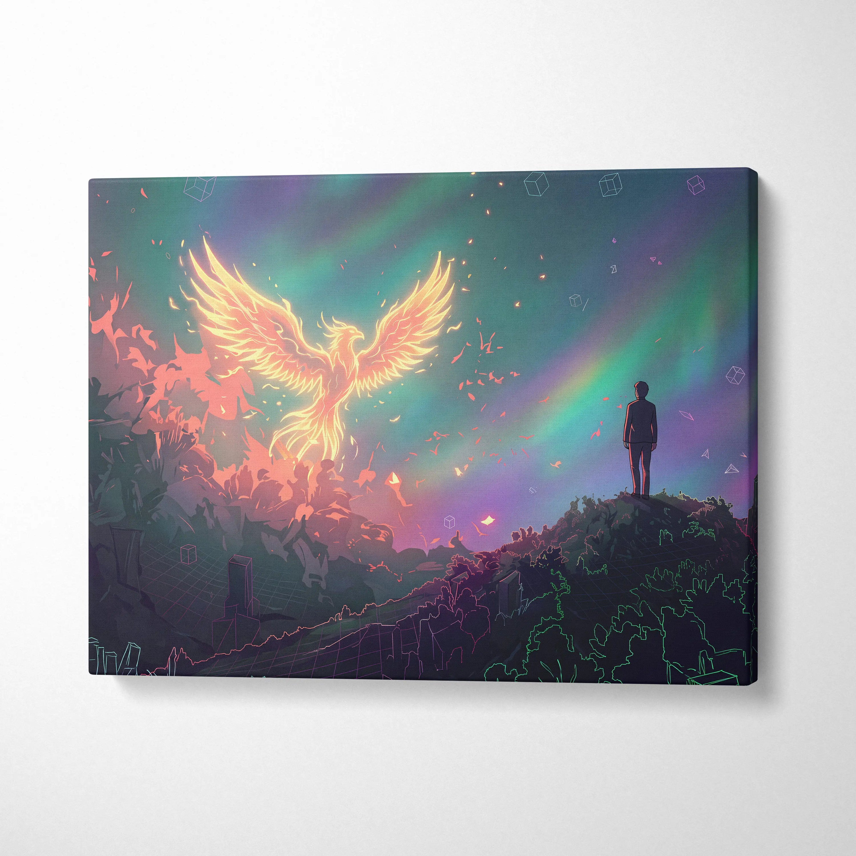 Vaporwave Phoenix Neon Canvas - Phoenix Neon Pink Purple Room Vaporwave Dreamy Neon Retro Synthwave Wall Art Canvas