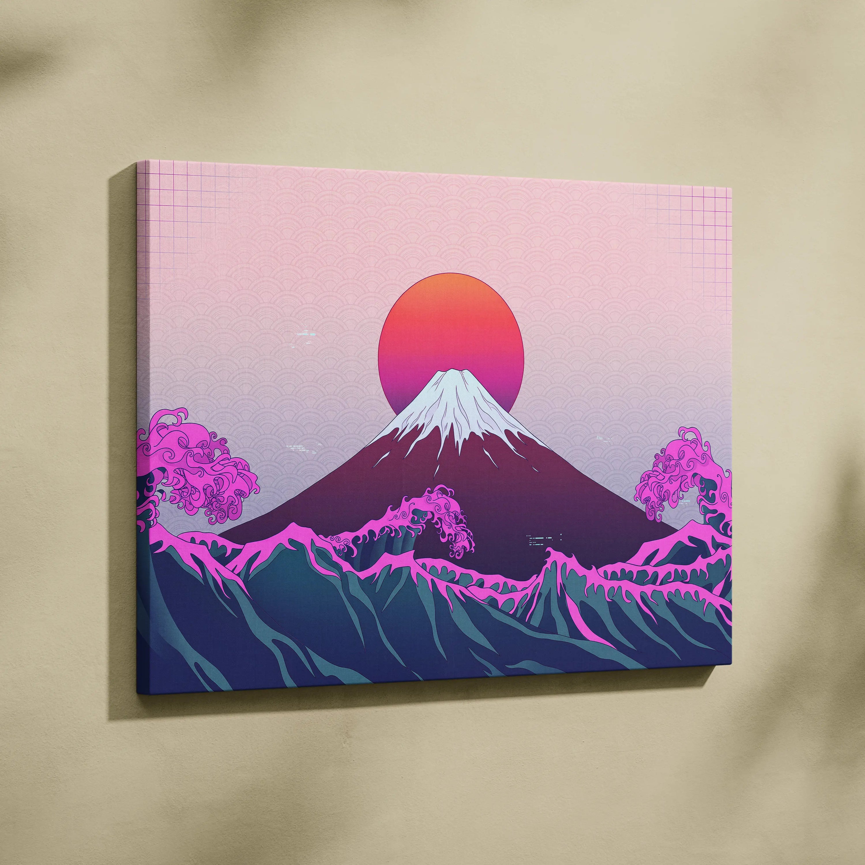 Pastel Neon Fuji Vaporwave - Mount Fuji Pastel Neon Living Room Vaporwave Dreamy Mood Japanese Aesthetic Canvas Print