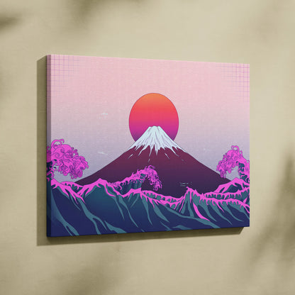 Pastel Neon Fuji Vaporwave - Mount Fuji Pastel Neon Living Room Vaporwave Dreamy Mood Japanese Aesthetic Canvas Print