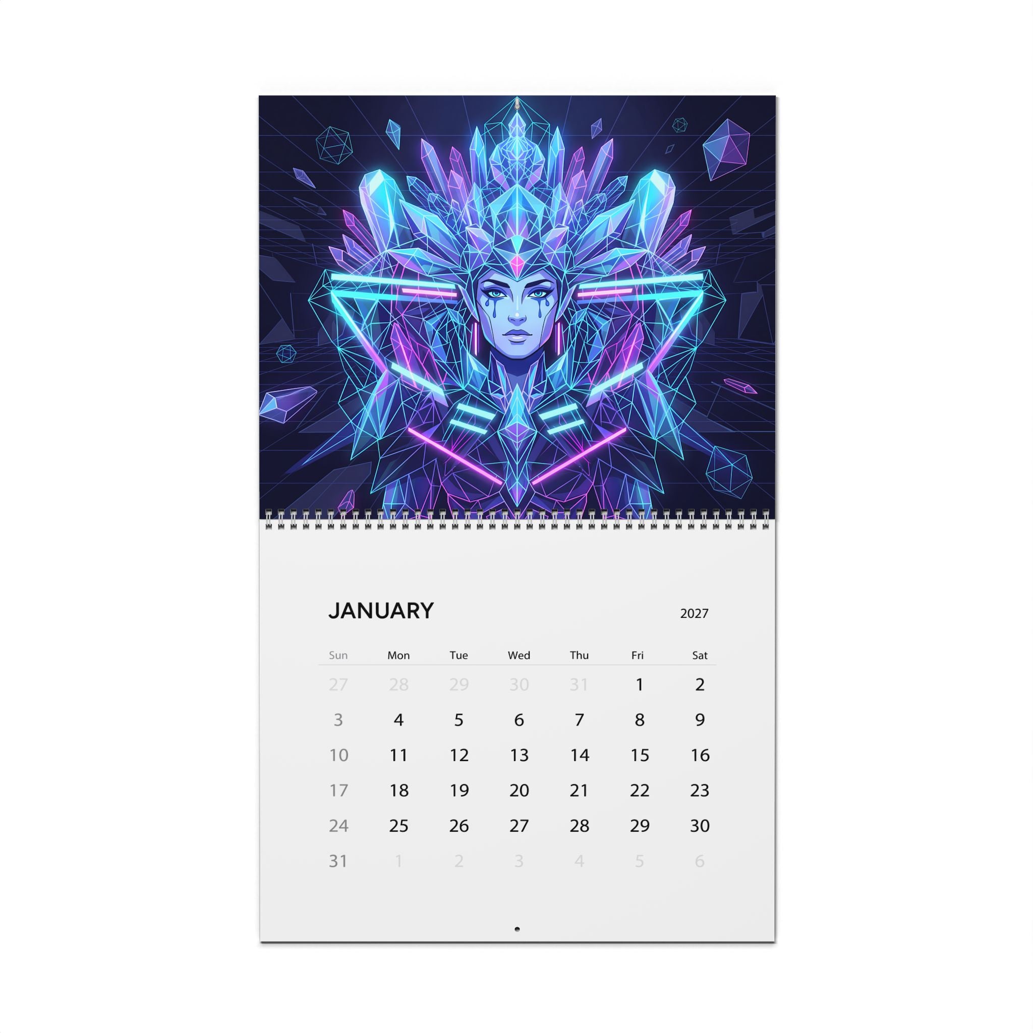2027 Neon Vaporwave Fantasy Calendar – Colorful Fantasy Artwork Collection