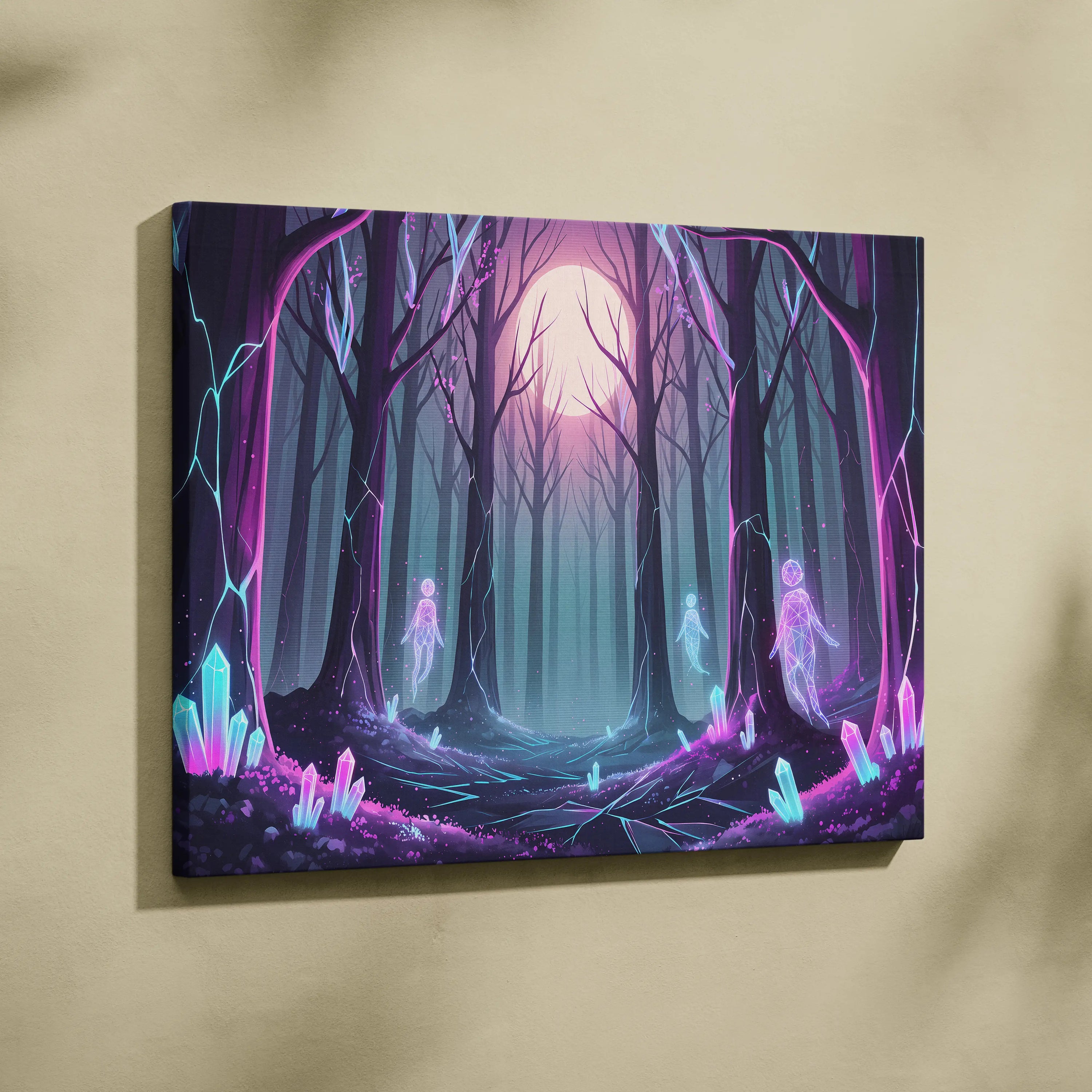 Neon Forest Moon Vaporwave - Forest Moon Neon Purple Teal Living Room Vaporwave Dreamy Surreal Neon Retro Wall Art