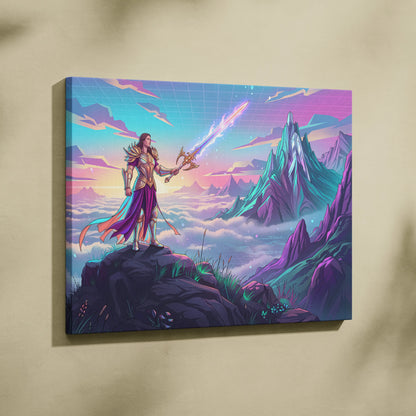Vaporwave Dream Armor Neon Canvas - Vaporwave Fantasy Neon Armor Canvas Mystical Mood Neon Retro Wall Art Canvas