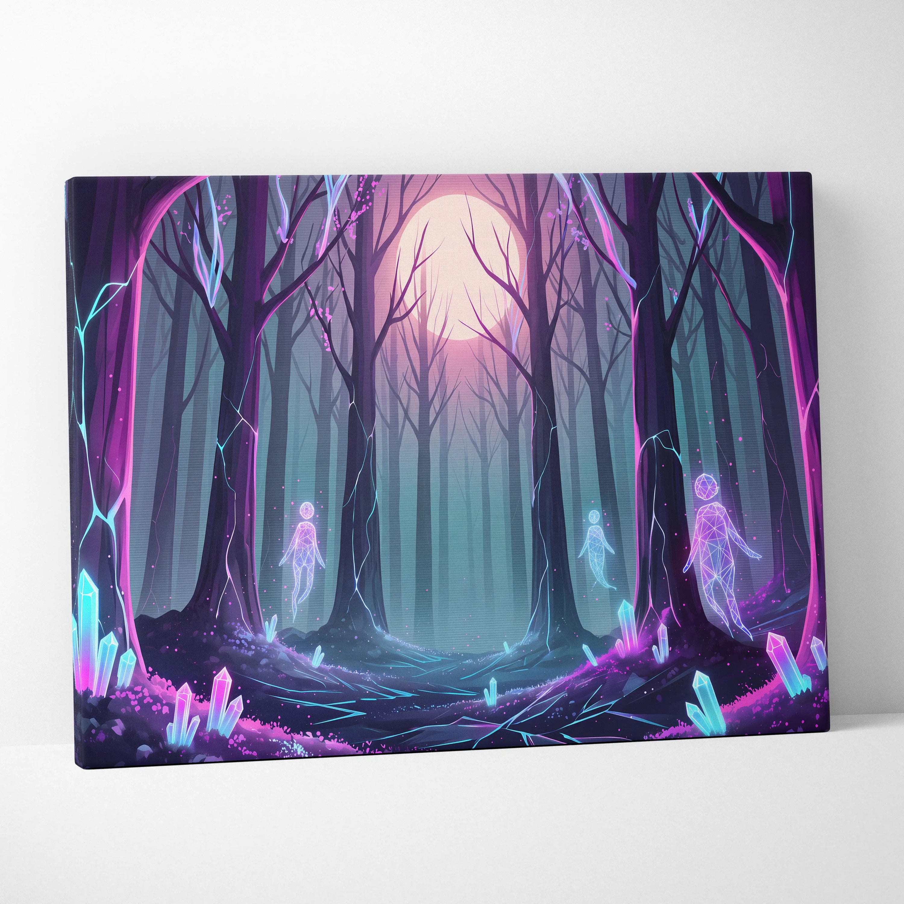 Neon Forest Moon Vaporwave - Forest Moon Neon Purple Teal Living Room Vaporwave Dreamy Surreal Neon Retro Wall Art