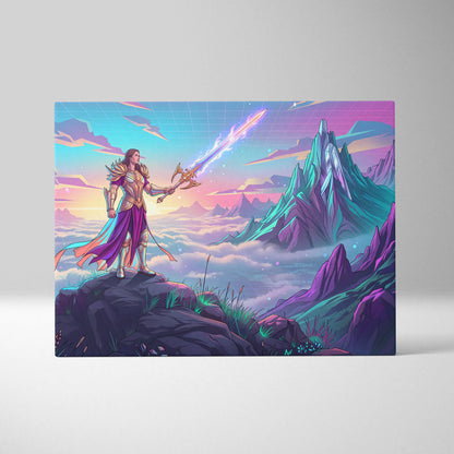 Vaporwave Dream Armor Neon Canvas - Vaporwave Fantasy Neon Armor Canvas Mystical Mood Neon Retro Wall Art Canvas