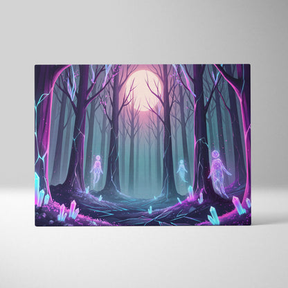 Neon Forest Moon Vaporwave - Forest Moon Neon Purple Teal Living Room Vaporwave Dreamy Surreal Neon Retro Wall Art
