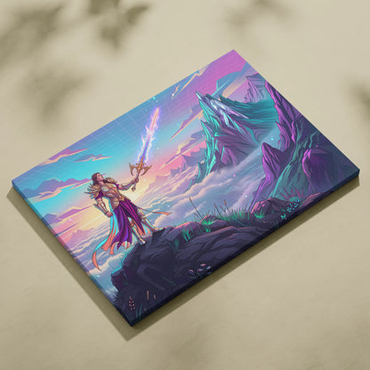 Vaporwave Dream Armor Neon Canvas - Vaporwave Fantasy Neon Armor Canvas Mystical Mood Neon Retro Wall Art Canvas