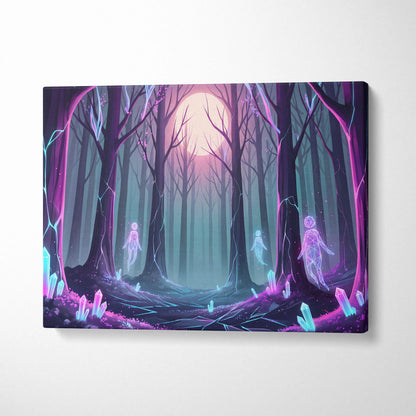 Neon Forest Moon Vaporwave - Forest Moon Neon Purple Teal Living Room Vaporwave Dreamy Surreal Neon Retro Wall Art