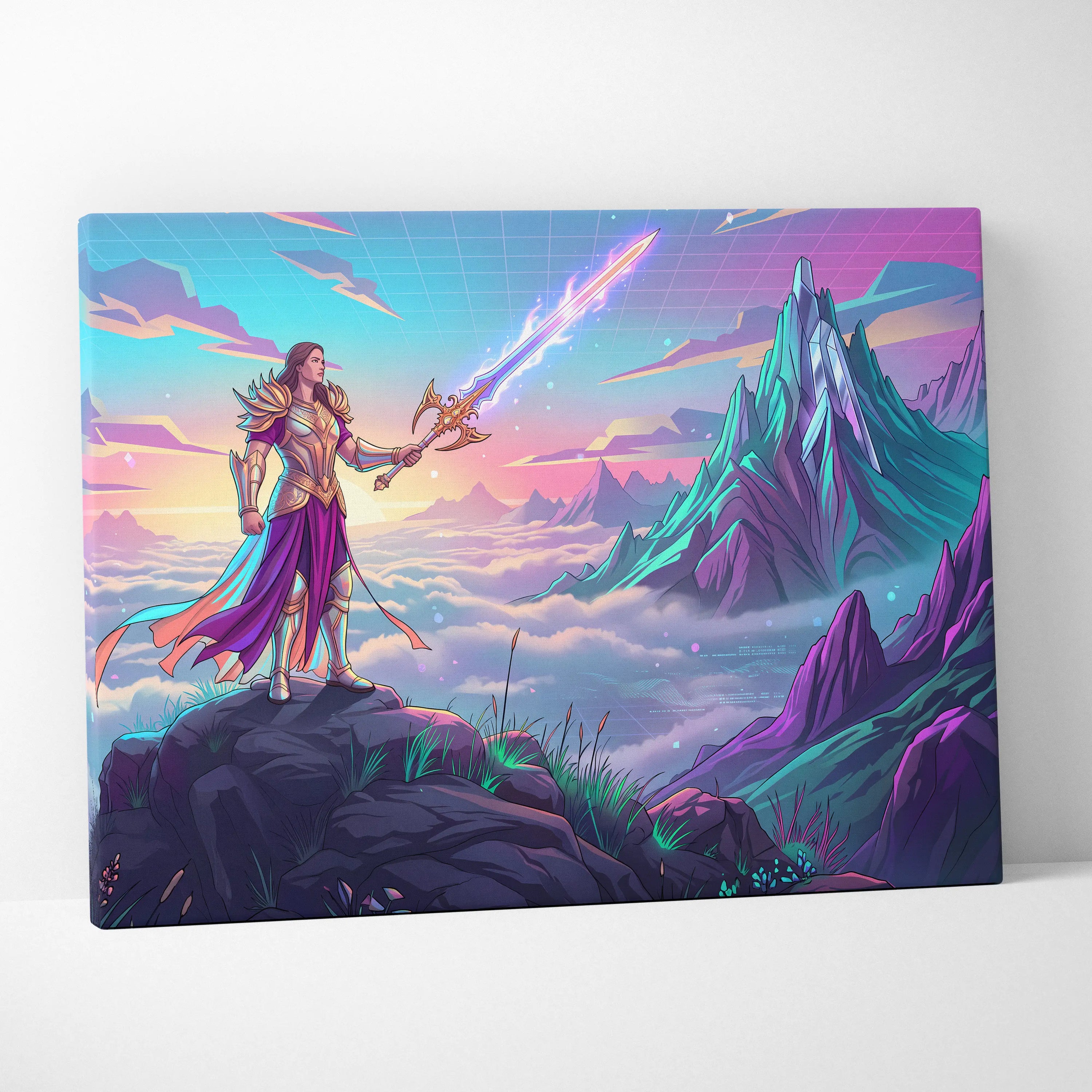 Vaporwave Dream Armor Neon Canvas - Vaporwave Fantasy Neon Armor Canvas Mystical Mood Neon Retro Wall Art Canvas