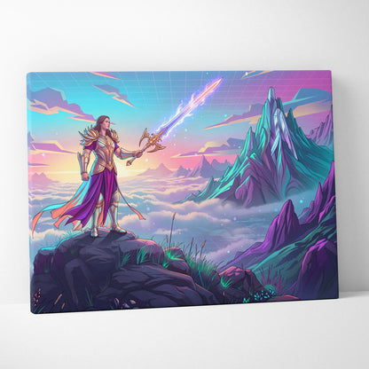 Vaporwave Dream Armor Neon Canvas - Vaporwave Fantasy Neon Armor Canvas Mystical Mood Neon Retro Wall Art Canvas