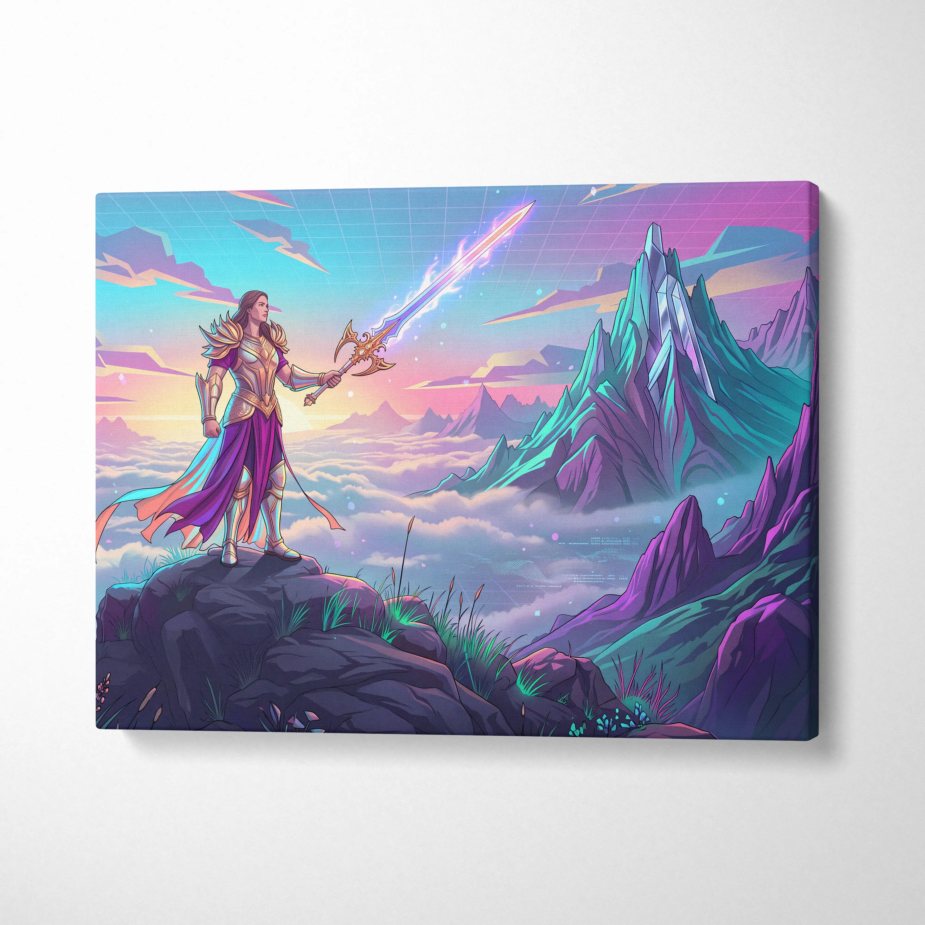 Vaporwave Dream Armor Neon Canvas - Vaporwave Fantasy Neon Armor Canvas Mystical Mood Neon Retro Wall Art Canvas