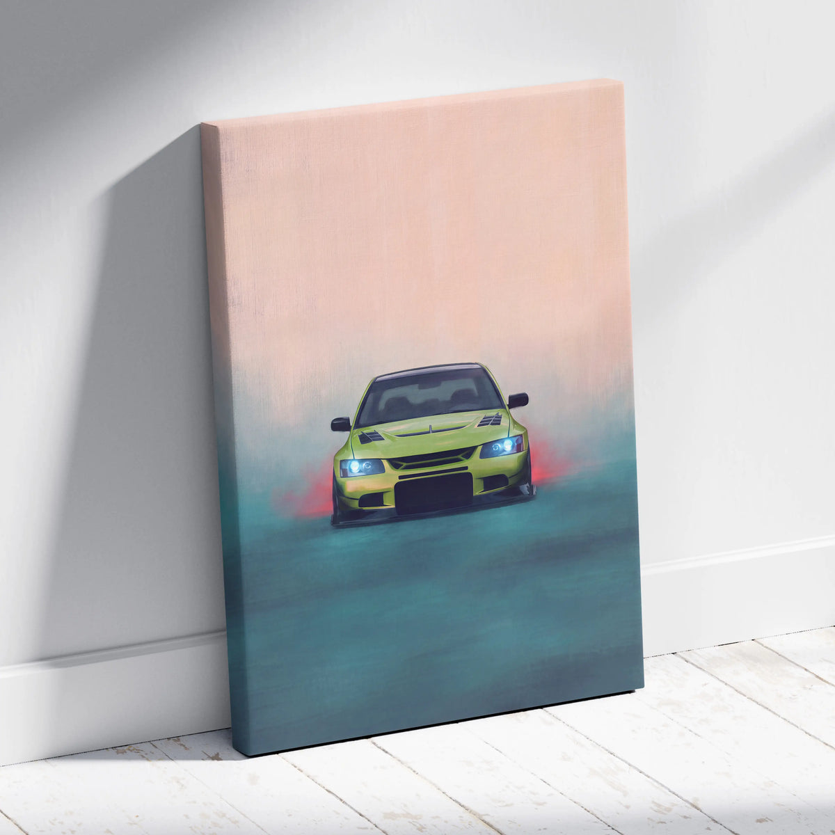 Mitsubishi Lancer Evolution Inspired Automotive Wall Art, JDM Tuner Canvas Print for Living Room