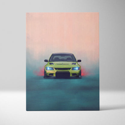 Mitsubishi Lancer Evolution Inspired Automotive Wall Art, JDM Tuner Canvas Print for Living Room