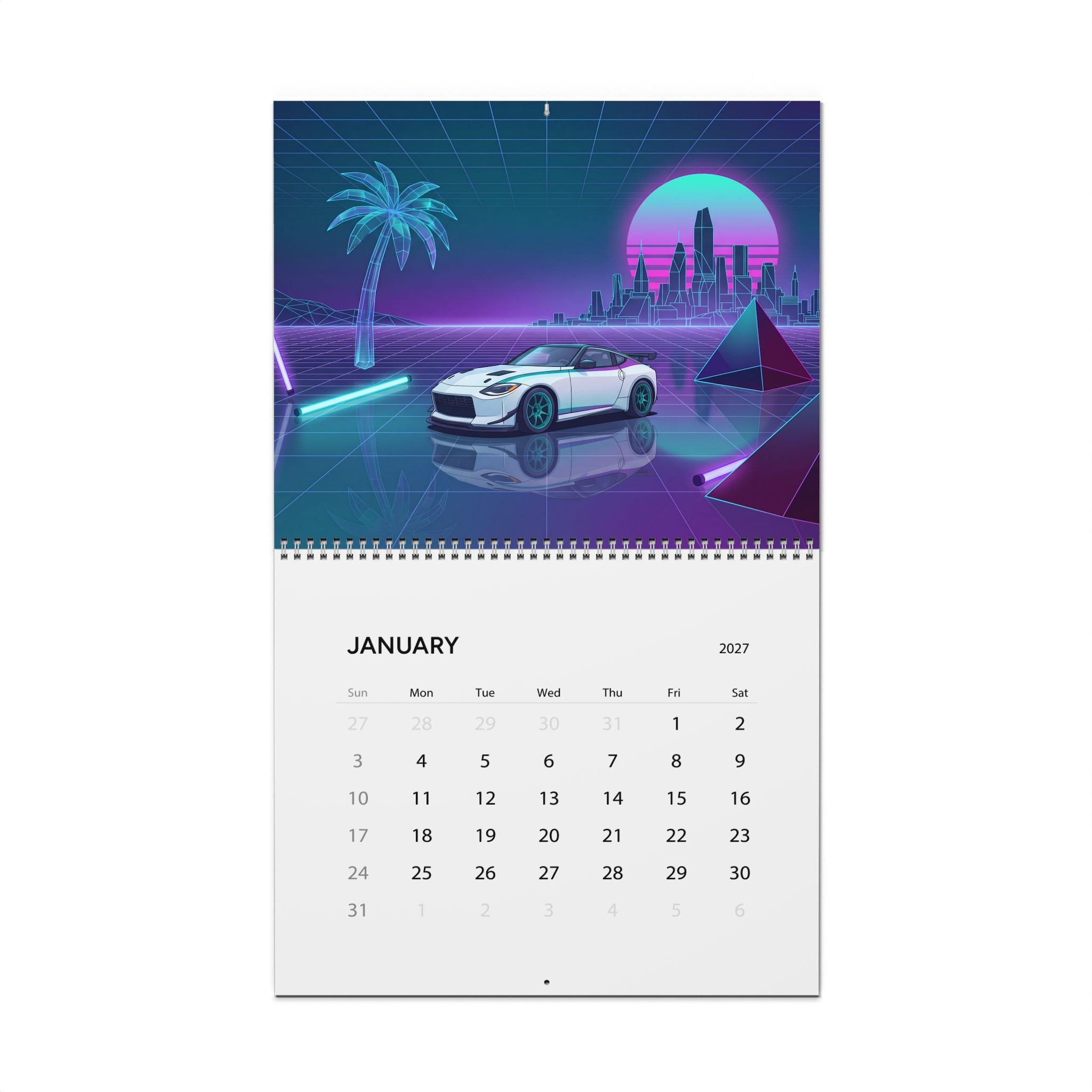 2027 JDM Cars Vaporwave Wall Calendar – Japanese Performance Cars & Retro Neon Artwork Collection