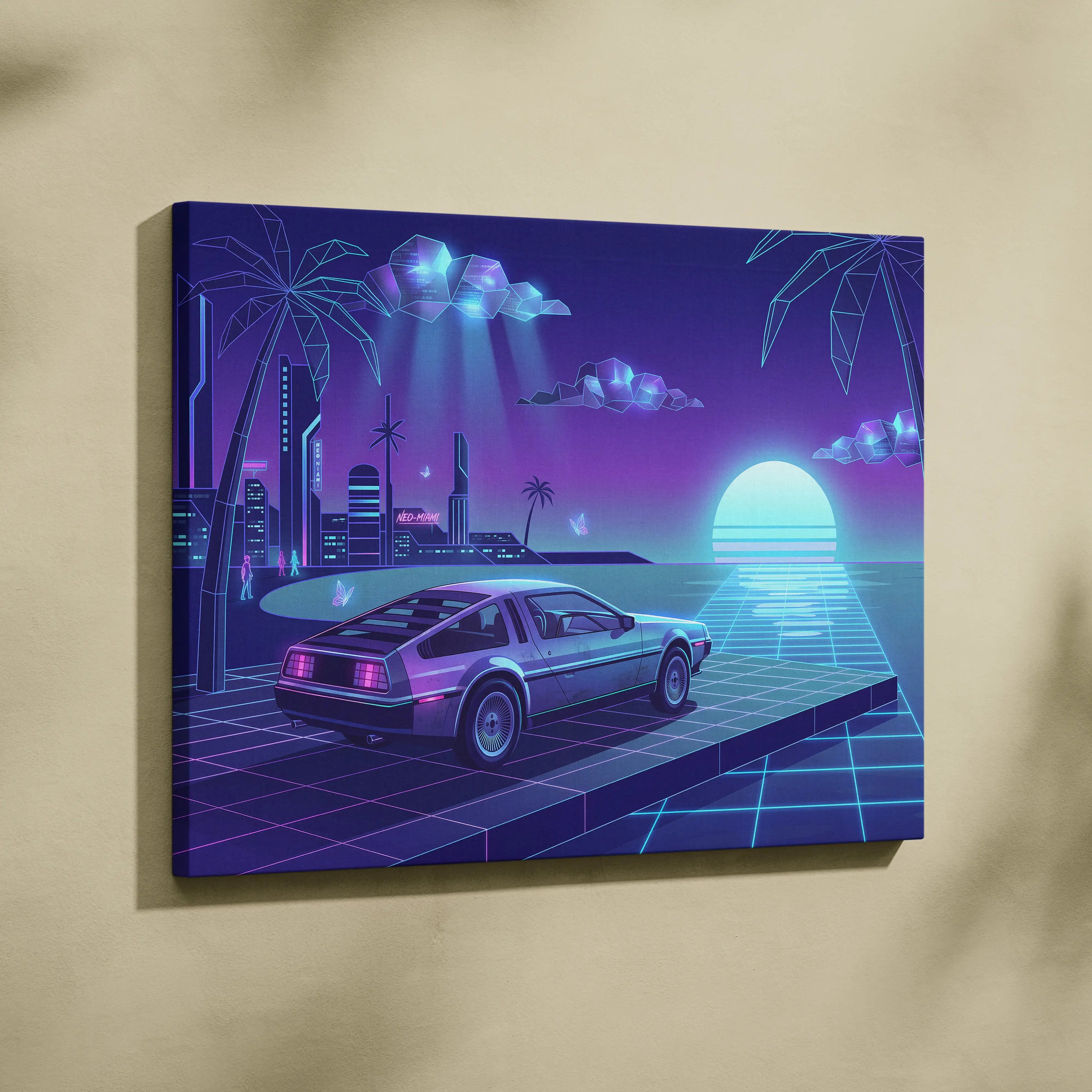Neon Vaporwave City Sunset Canvas - Vaporwave City Landscape Purple Blue Living Room Dreamy Mood Retro Futurism Wall Art