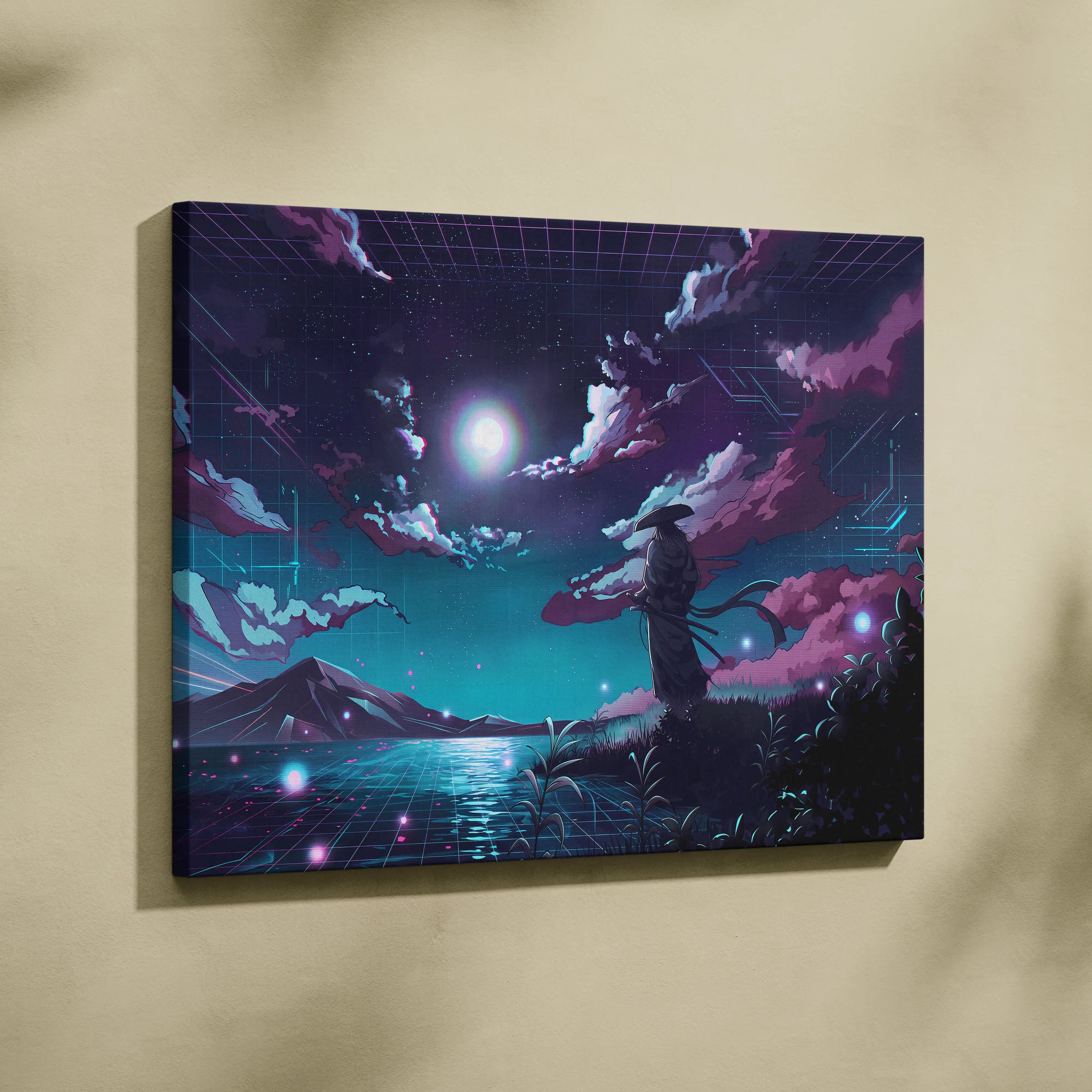 Vaporwave Neon Dream Canvas - Vaporwave Neon Pink Blue Living Room Retro Futurist Dreamy Cyberpunk Wall Art Canvas