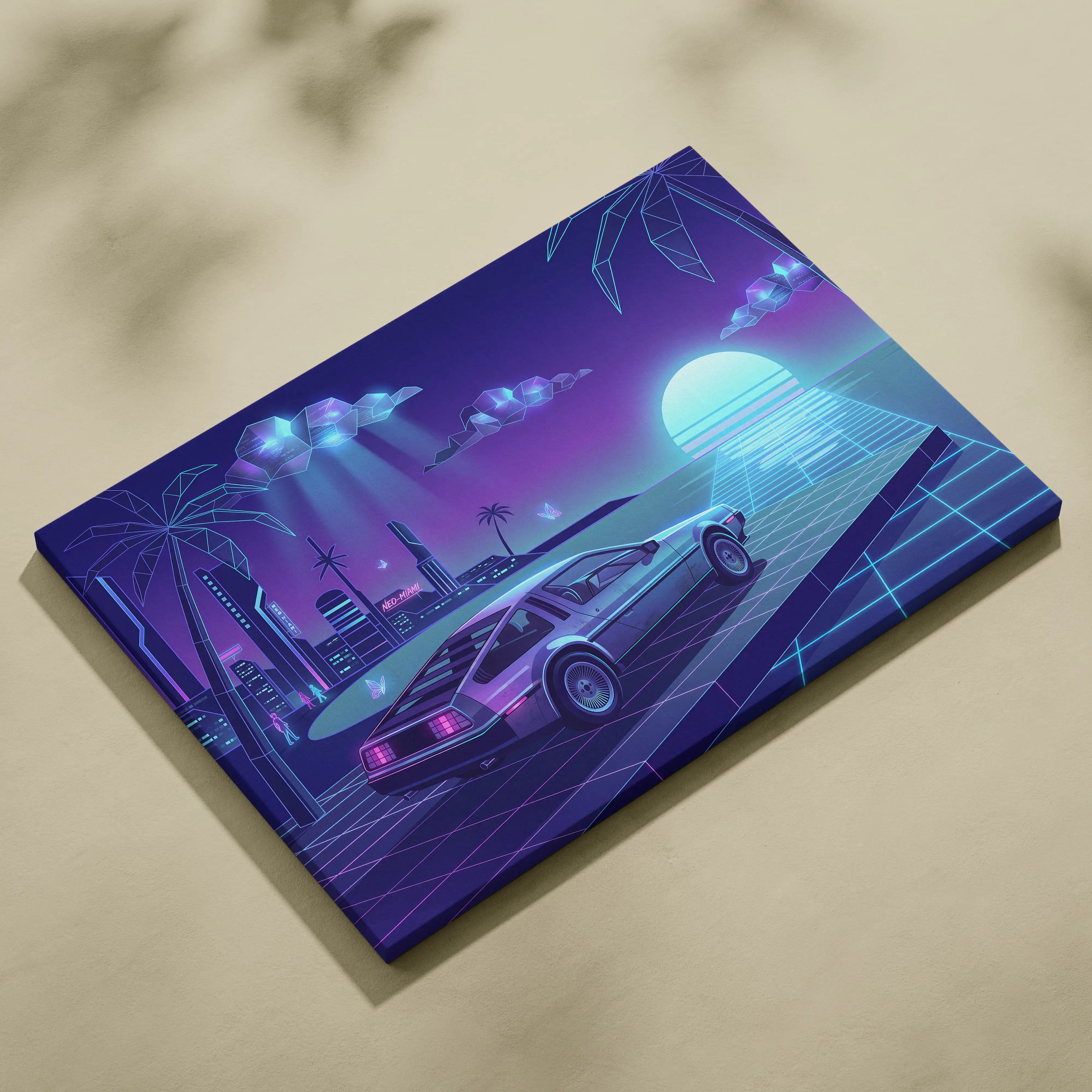 Neon Vaporwave City Sunset Canvas - Vaporwave City Landscape Purple Blue Living Room Dreamy Mood Retro Futurism Wall Art