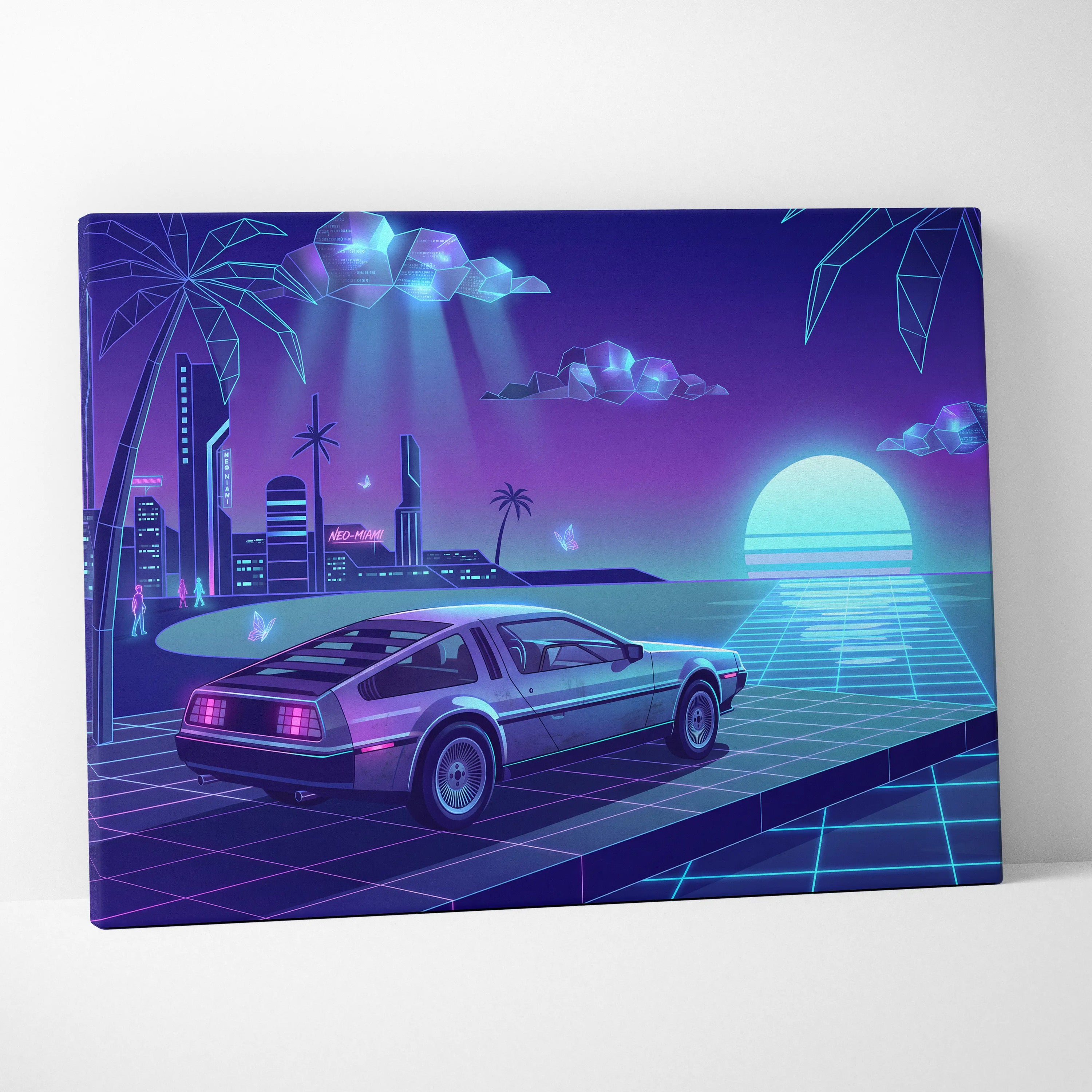 Neon Vaporwave City Sunset Canvas - Vaporwave City Landscape Purple Blue Living Room Dreamy Mood Retro Futurism Wall Art