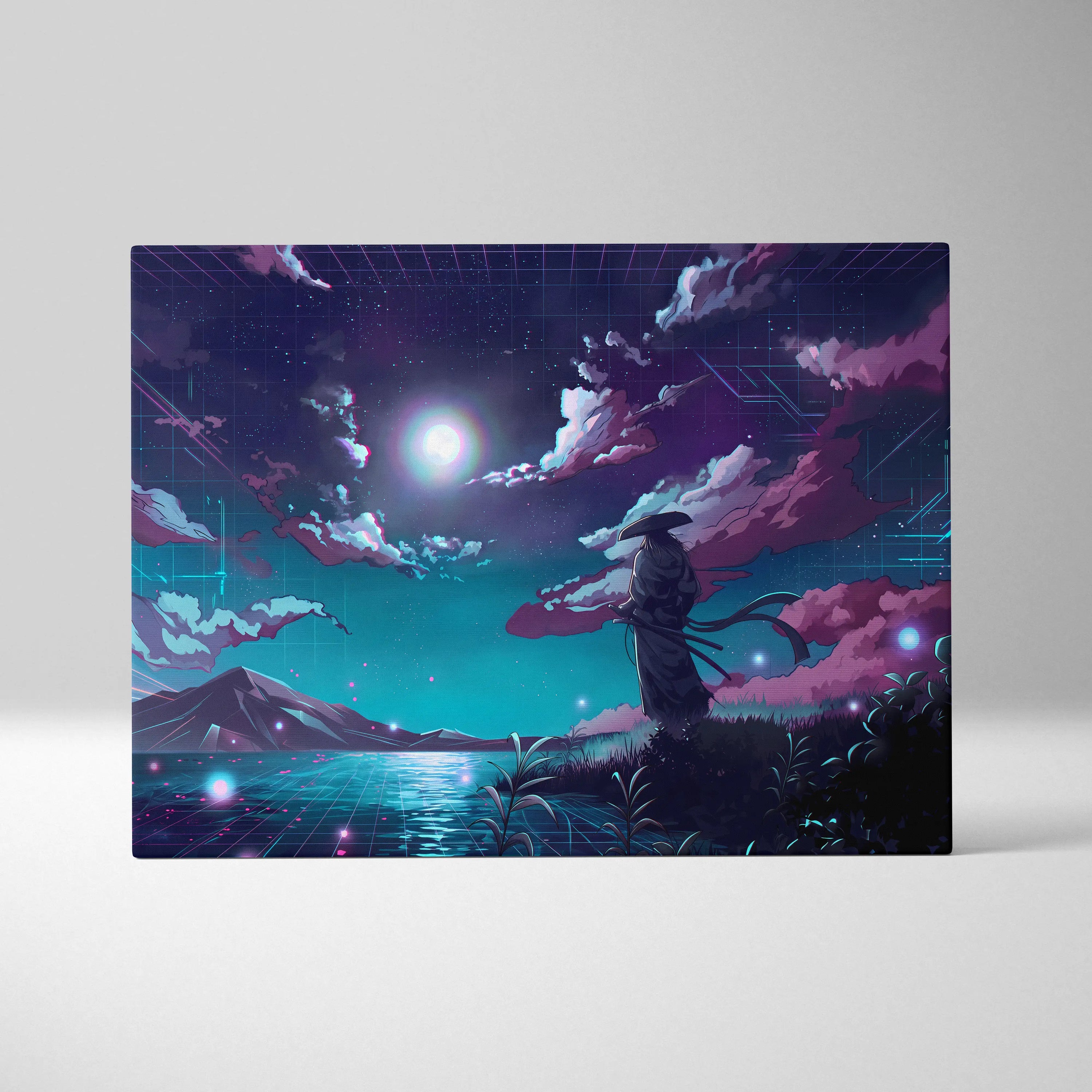 Vaporwave Neon Dream Canvas - Vaporwave Neon Pink Blue Living Room Retro Futurist Dreamy Cyberpunk Wall Art Canvas