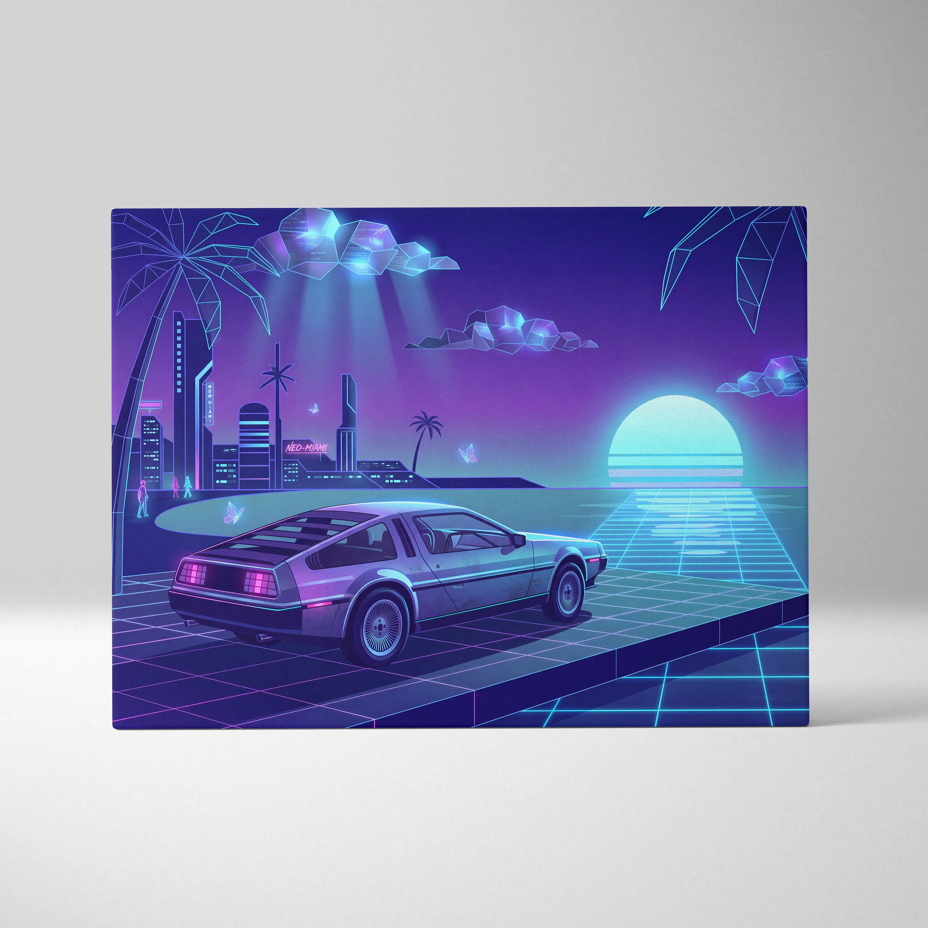 Neon Vaporwave City Sunset Canvas - Vaporwave City Landscape Purple Blue Living Room Dreamy Mood Retro Futurism Wall Art
