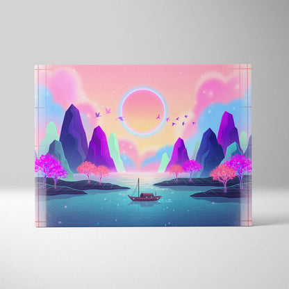 Neon Sakura Vista Canvas - Vaporwave Scene Pink Blue Living Room Neon Dreamy Nostalgic Retro Japanese Vaporwave Canvas
