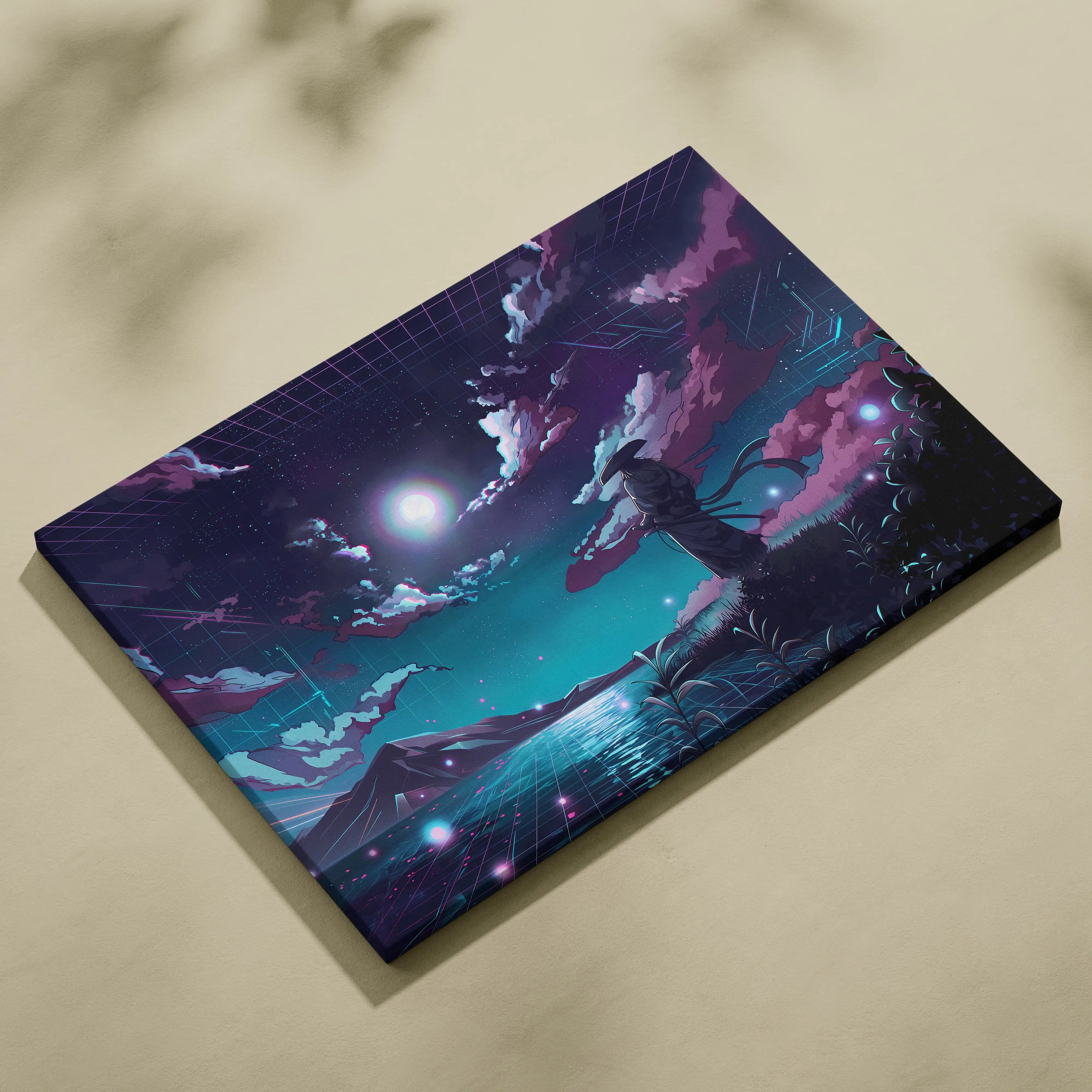 Vaporwave Neon Dream Canvas - Vaporwave Neon Pink Blue Living Room Retro Futurist Dreamy Cyberpunk Wall Art Canvas