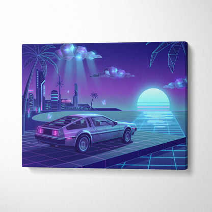 Neon Vaporwave City Sunset Canvas - Vaporwave City Landscape Purple Blue Living Room Dreamy Mood Retro Futurism Wall Art