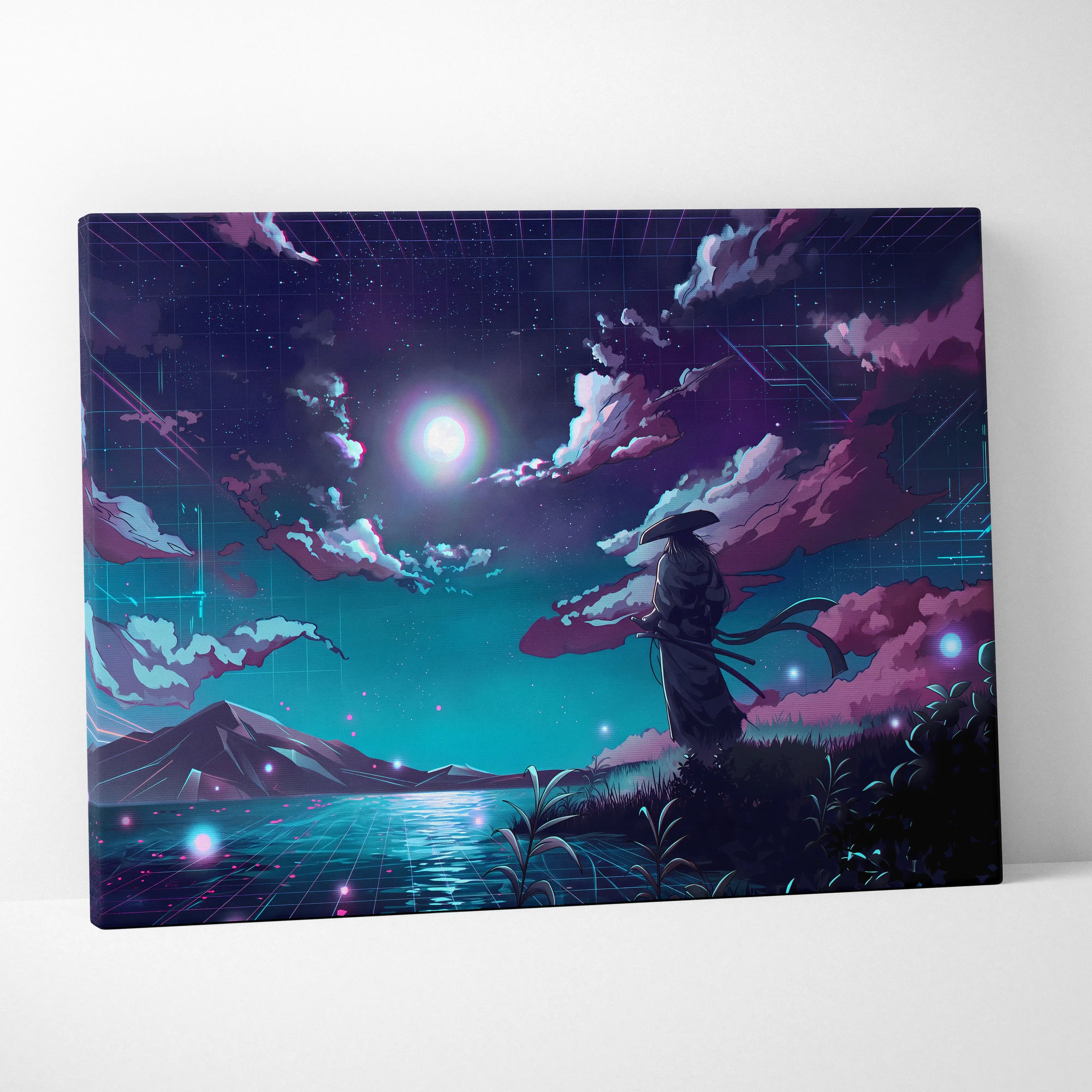 Vaporwave Neon Dream Canvas - Vaporwave Neon Pink Blue Living Room Retro Futurist Dreamy Cyberpunk Wall Art Canvas