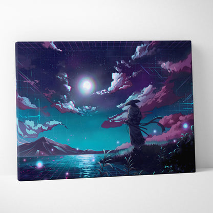 Vaporwave Neon Dream Canvas - Vaporwave Neon Pink Blue Living Room Retro Futurist Dreamy Cyberpunk Wall Art Canvas
