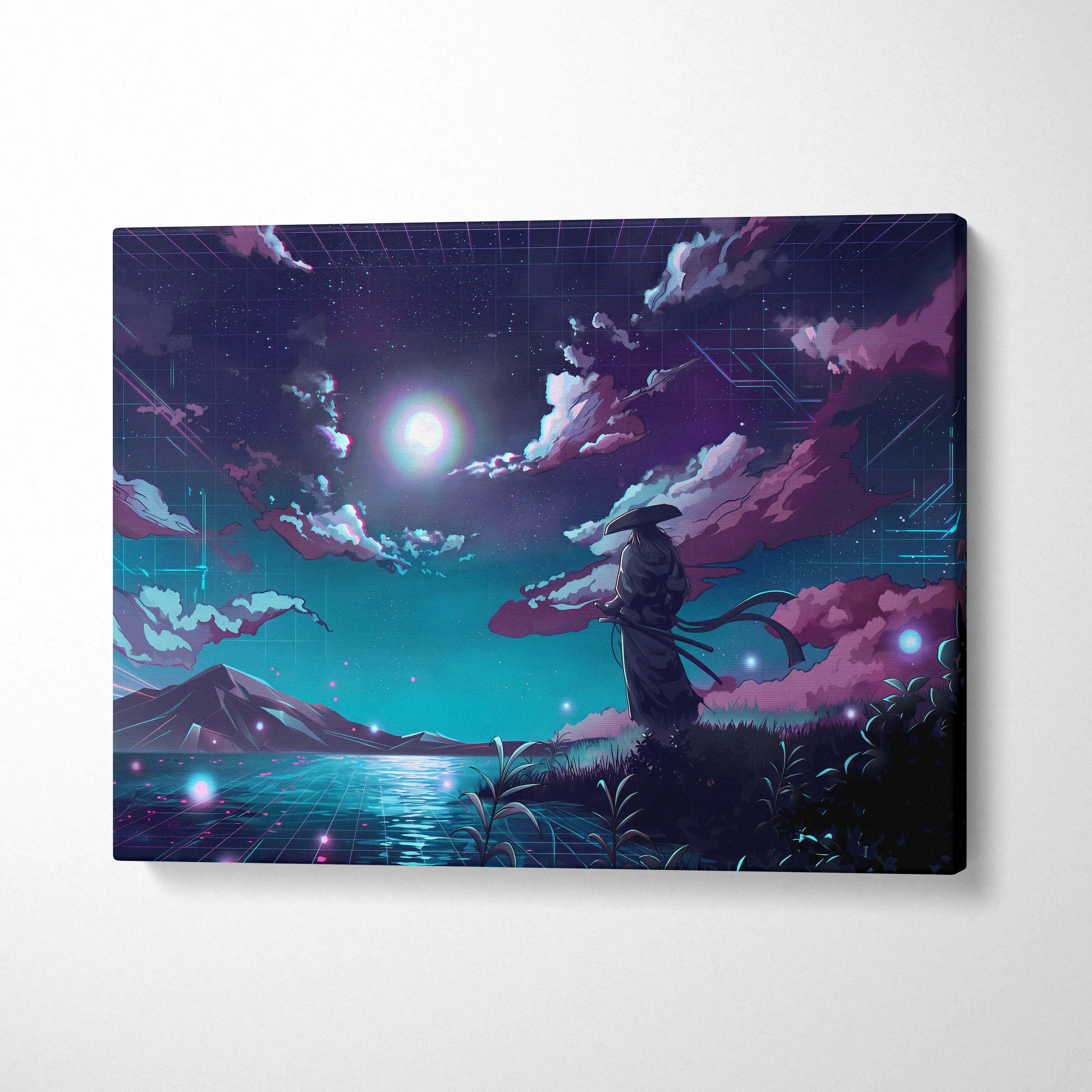 Vaporwave Neon Dream Canvas - Vaporwave Neon Pink Blue Living Room Retro Futurist Dreamy Cyberpunk Wall Art Canvas