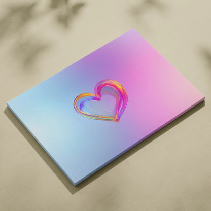 Abstract heart shape with vibrant pink and orange strokes on a gradient blue to pink canvas art print.