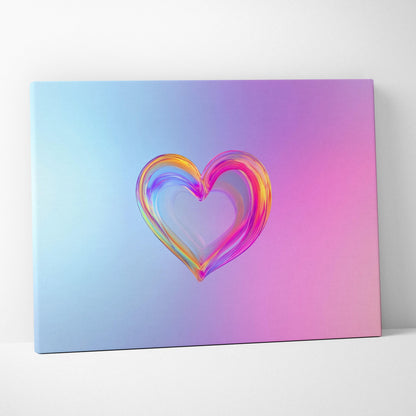 Modern abstract heart-shaped digital art on canvas with vibrant pink, purple, and blue gradient background.