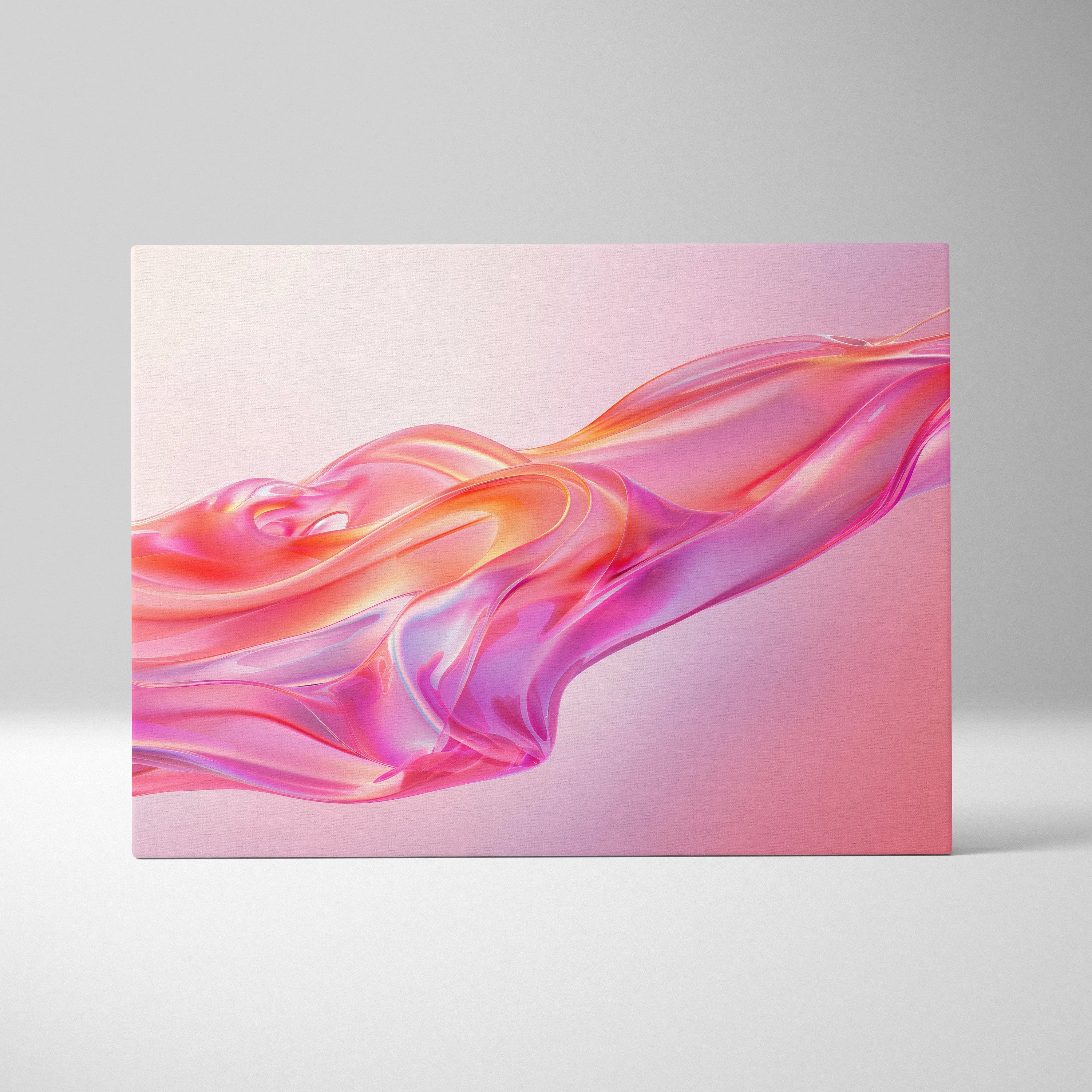 Abstract digital art canvas print featuring flowing pink, purple, and orange hues with smooth, fluid shapes for modern wall.