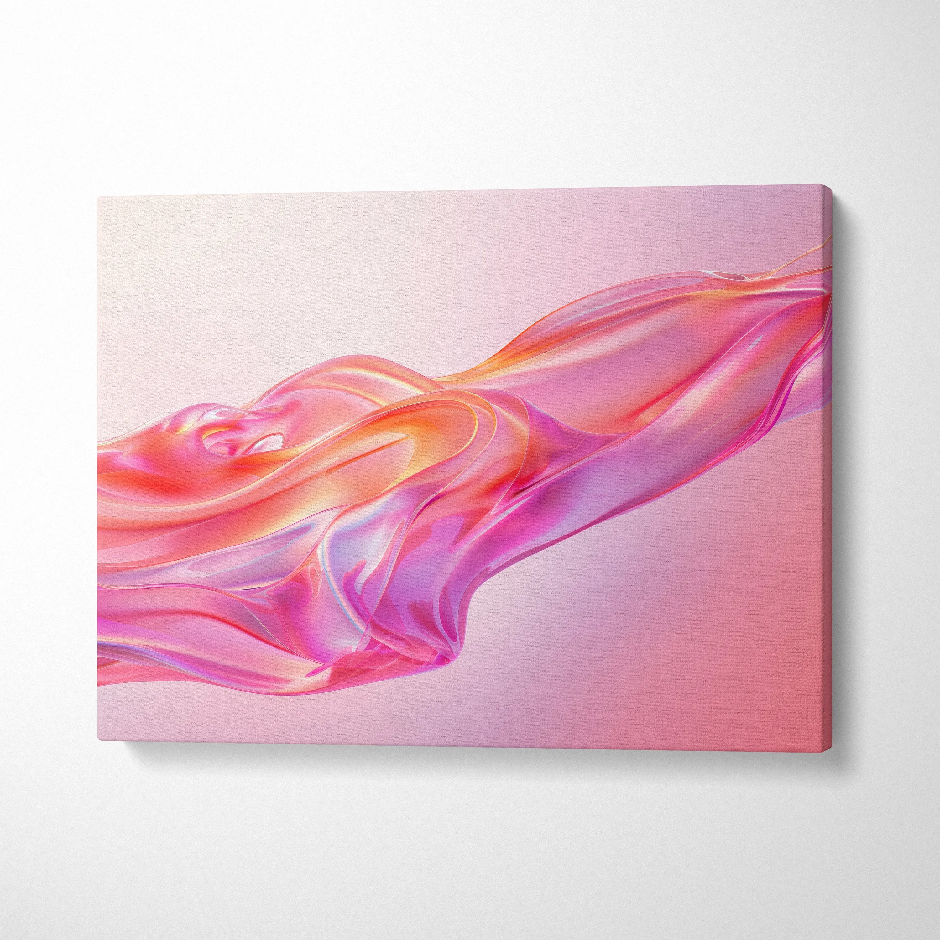 Abstract digital art canvas print with flowing pink and purple wave design on soft pink background for wall art decor.
