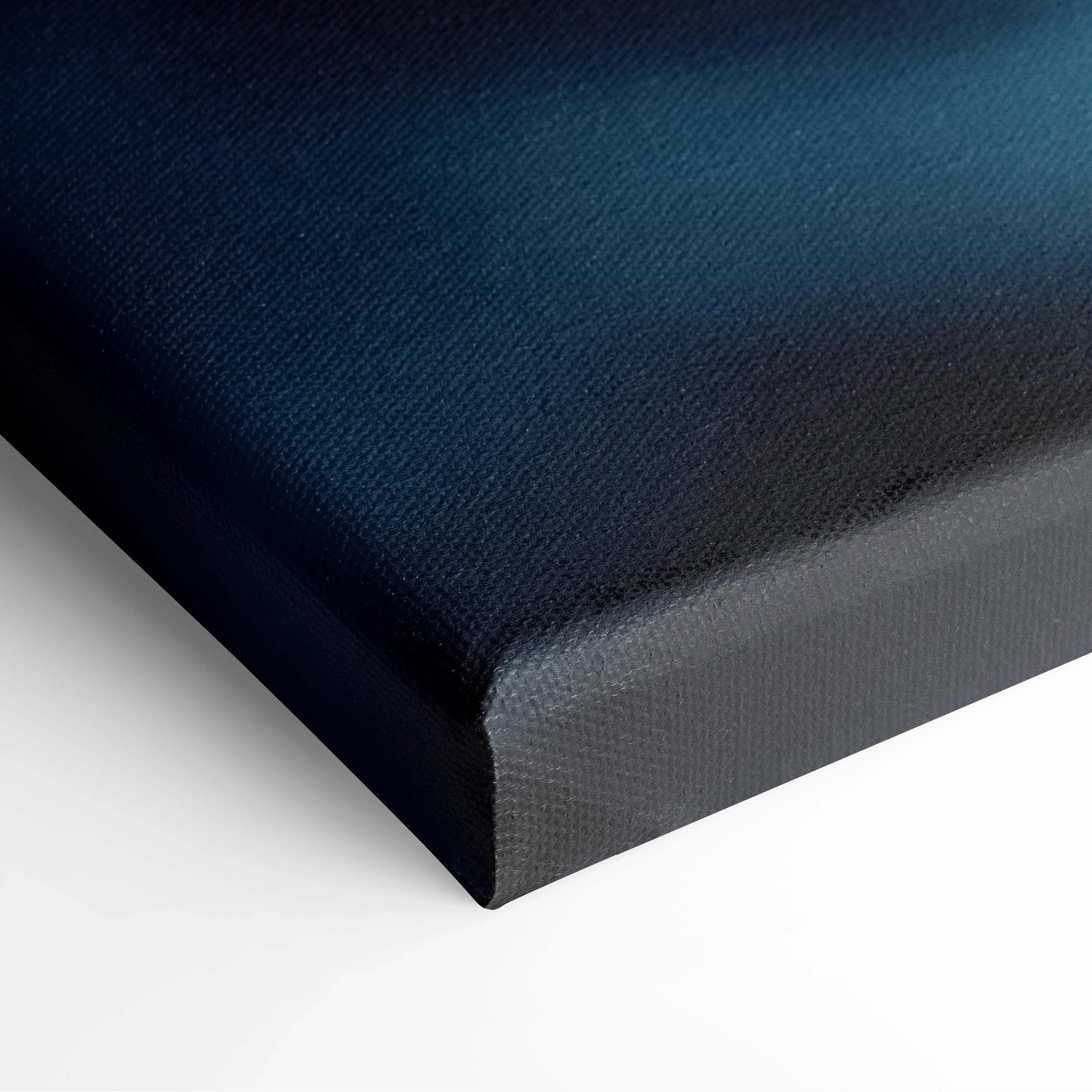 Modern abstract geometric mountain peaks canvas wall art in deep indigo blue with subtle gradient and textured surface