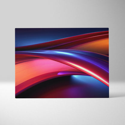 Abstract digital canvas art with flowing vibrant curves in red, blue, purple, and orange tones.