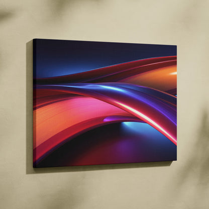 Abstract digital art canvas wall art featuring flowing vibrant red, blue, and orange patterns.
