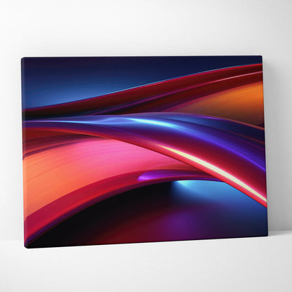 Abstract digital canvas art with flowing vibrant red, blue, and orange wave patterns on wall art canvas.